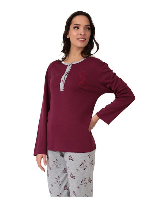 Lydia Creations Winter Women's Pyjama Set Burgundy