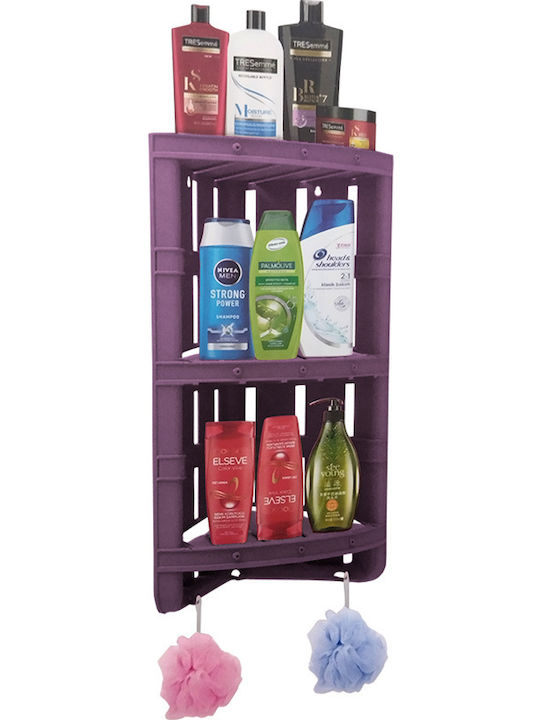 An der Wand montiert Badezimmerregal Bamboo mit 3 Regalböden 21.5x21.5x55cm Lila
