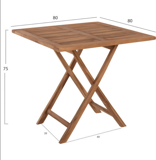 Garten- und Terrassentisch für Kleine Außenbereiche aus Teak Zusammenklappbar Kendall Natürlich 80x80cm