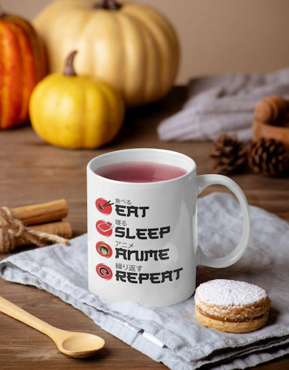Eat Sleep Anime Repeat Esarmug Cană Ceramică Albă