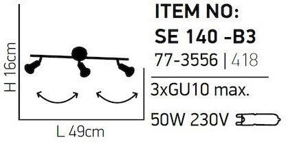 Home Lighting Triple Spot with Socket GU10 in Black Color