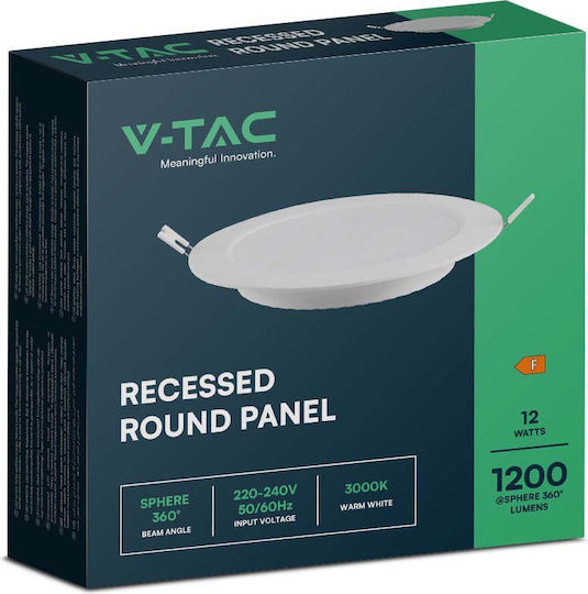 V-TAC Rundes Vertieftes LED-Panel 12W mit Natürliches Weiß Licht 4000K 17cm