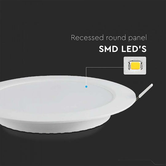 V-TAC Στρογγυλό Χωνευτό LED Panel 24W με Φυσικό Λευκό Φως 4000K 30εκ.