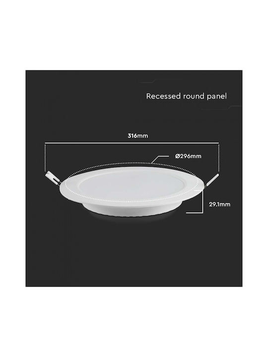 V-TAC Rotund Încastrat Panou LED Putere 24W cu Alb Natural Lumini 30x30cm.