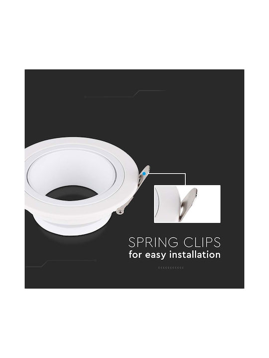 V-TAC Round Metallic Recessed Spot with Integrated LED and Adjustable White Light White 8.75x8.75cm. 1pcs