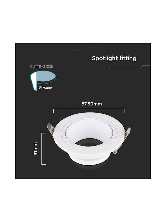 V-TAC Round Metallic Recessed Spot with Integrated LED and Adjustable White Light White 8.75x8.75cm. 1pcs