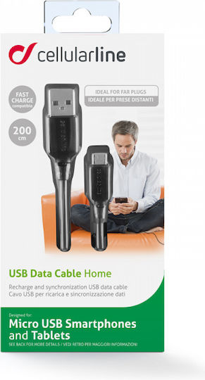 Cellular Line Regular USB 2.0 to micro USB Cable Μαύρο 2m (USBDATACMICROUSB2M)