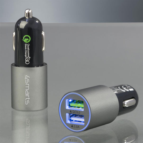 4Smarts Rapid Φορτιστής Αυτοκινήτου 30W 3.1A με Θύρες: 2xUSB και Ακουστικά Bluetooth Γκρι Χρώμα