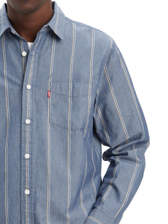 Classic 1 Long-sleeved Cotton Shirt Striped Light Blue