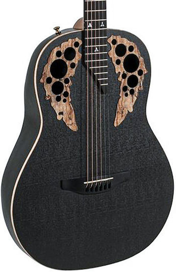 Adamas Akustisch Gitarre Ausschnitt Schwarz / Schwarzer Satin / Gold