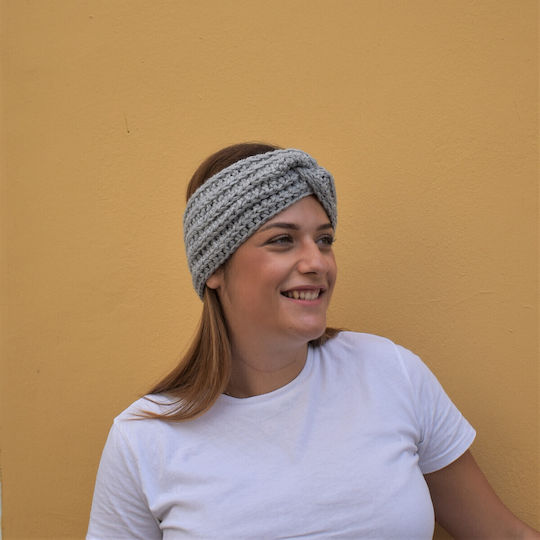 Unisex Headband με Rib Πλέξη σε Γκρι χρώμα
