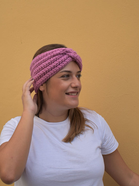 Unisex Headband με Rib Πλέξη σε Ροζ χρώμα