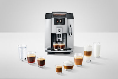 Jura E8 1450W Druck 15bar für Cappuccino mit Mühle Moonlight Silver