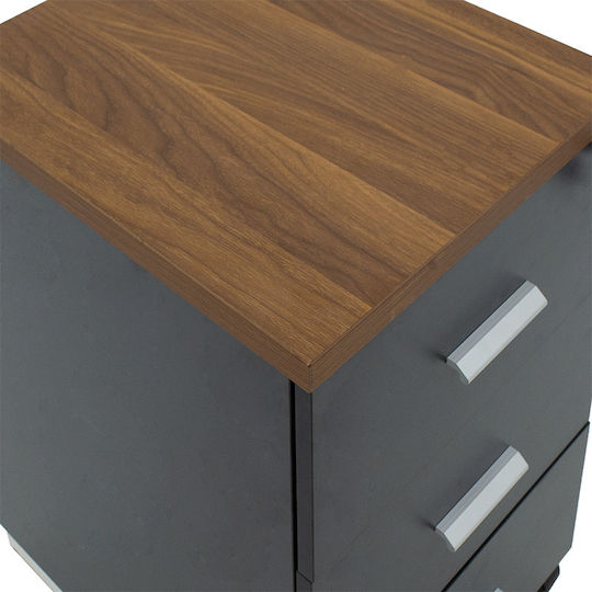 Oscar Wooden Office Drawer with Wheels and Lock Walnut-Anthracite 40x48x63cm
