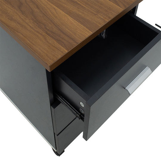 Oscar Wooden Office Drawer with Wheels and Lock Walnut-Anthracite 40x48x63cm