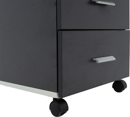 Oscar Wooden Office Drawer with Wheels and Lock Walnut-Anthracite 40x48x63cm
