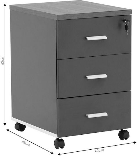 Oscar Wooden Office Drawer with Wheels and Lock Walnut-Anthracite 40x48x63cm