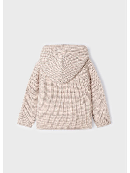 Mayoral Knitted Hooded Cardigan with Zipper Beige