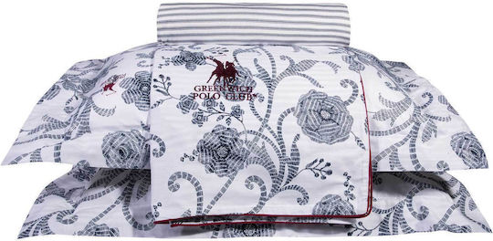 Greenwich Polo Club Set Duvet Cover 2176 Cotton Satin 220x240cm Super King with 2 Pillowcases White - Blue
