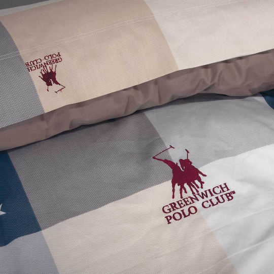 Greenwich Polo Club Σετ Παπλωματοθήκη Βαμβακοσατέν Υπέρδιπλη με 2 Μαξιλαροθήκες 220x240cm 2164 Γκρι - Καφε - Λευκο