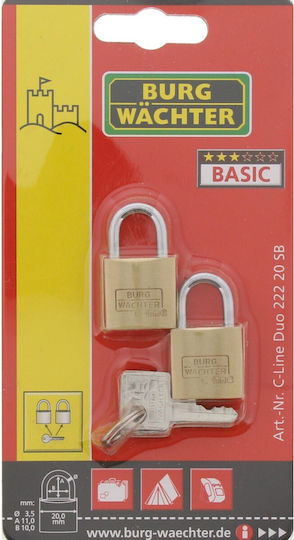 Burg Wachter Bronze Padlock Brass with Key 30mm 2pcs