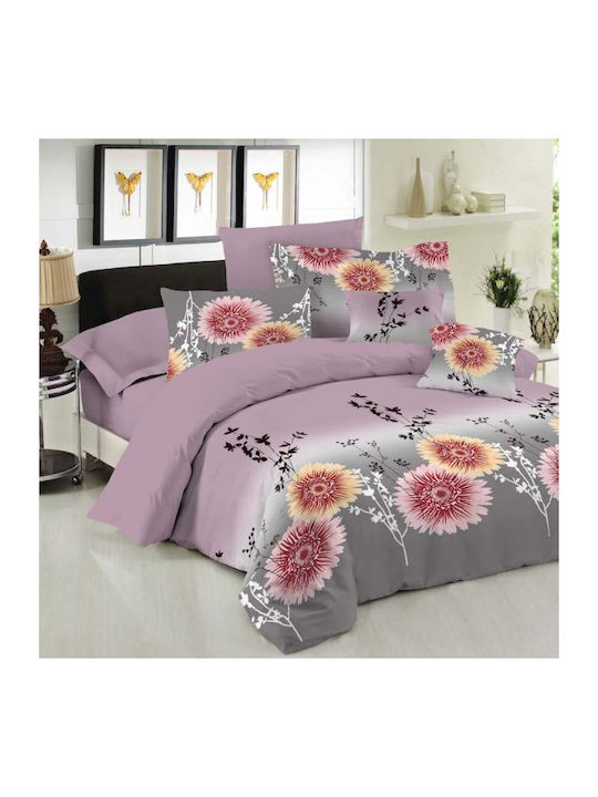 Le Blanc Sheet Sets Queen with Elastic 160x200+30cm. Chrysanthemum Lilac 4pcs