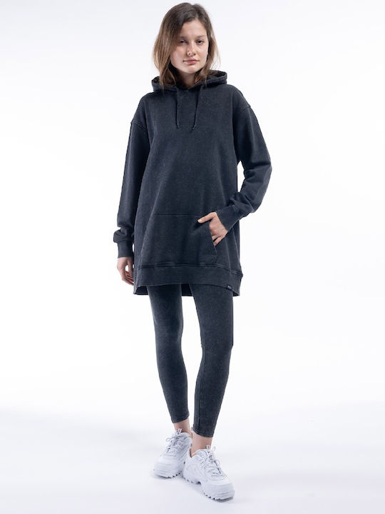 Lang Damen Sweatshirt Kapuzen Schwarz