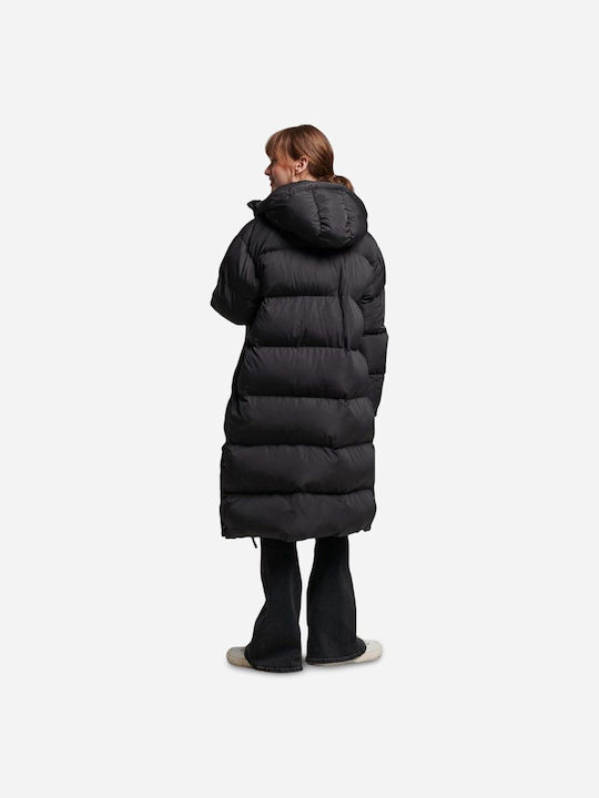 Superdry Women's Short Puffer Jacket for Spring or Autumn with Hood Black