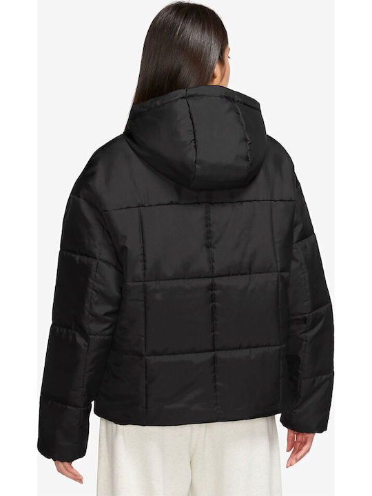 Sportswear Women's Short Puffer Jacket for Spring or Autumn Black