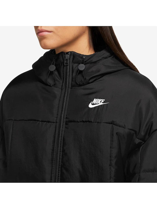 Sportswear Women's Short Puffer Jacket for Spring or Autumn Black