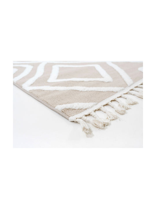 Ezzo Perla C837a1b Rug Fireplace Rectangular with Fringes Light Beige