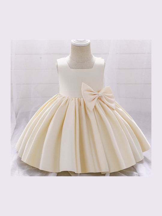 Rochie Fete Fără Mâneci Satin Pentru Domnișoarele de Onoare Florale Set Cu Accesorii Ecru