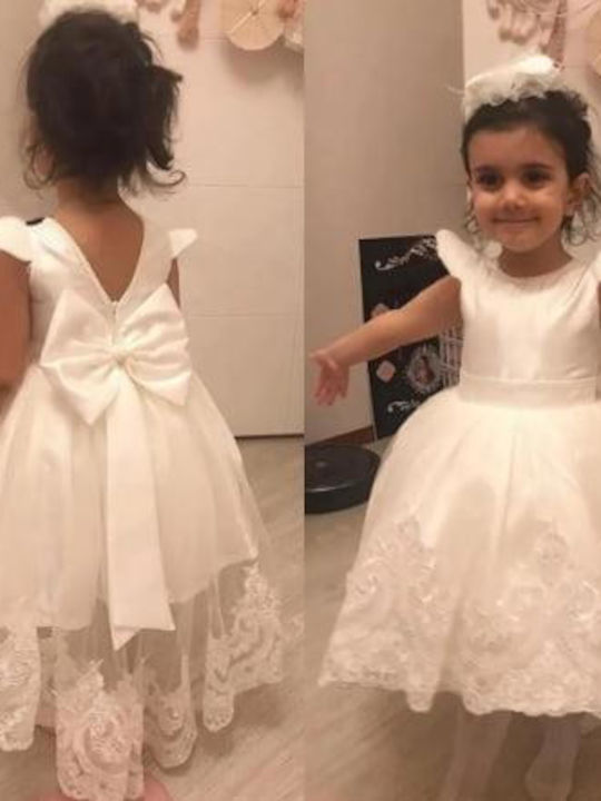 Girls Sleeveless Dress with Lace For Flower Girls White