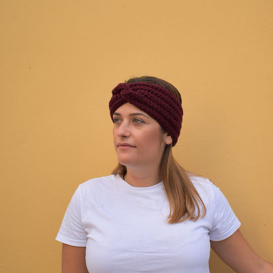 Women's Headband with Rib Knitting in Burgundy Color