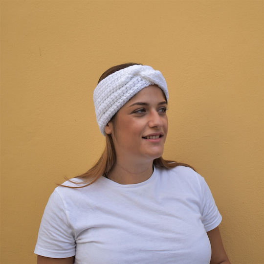 Γυναικείο Headband με Rib Πλέξη σε Λευκό χρώμα