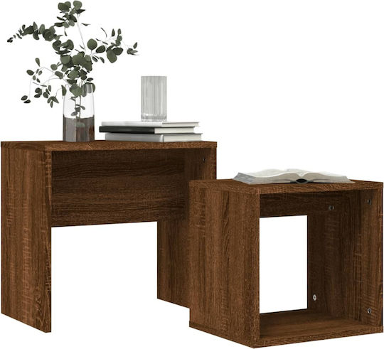 Rectangular Zigon Set Wooden Brown Oak 2 Pieces M48xW30xH45cm