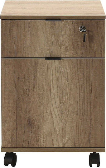 Office Storage Chipboard Drawer with Wheels, Lock & 1 Drawers Natural L41xW41xH61cm