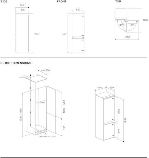 Bertazzoni Εντοιχιζόμενος Ψυγειοκαταψύκτης 267lt NoFrost Υ193.7xΠ54xΒ55εκ. Λευκός REF604BBNPTC-S