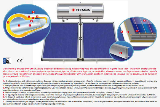 Pyramis Ηλιακός Θερμοσίφωνας 200 λίτρων Glass Διπλής Ενέργειας με 3τ.μ. Συλλέκτη