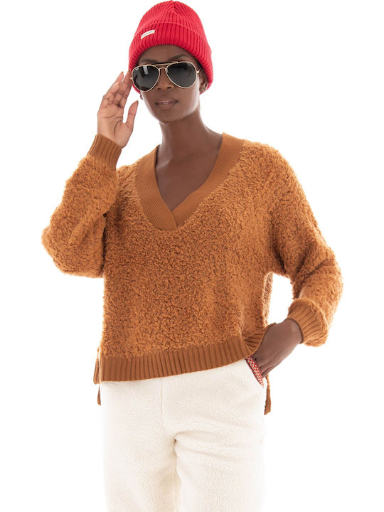 Deeann CloudFluff V Neck Γυναικείο Μακρυμάνικο Πουλόβερ Μάλλινο με V Λαιμόκοψη Καφέ