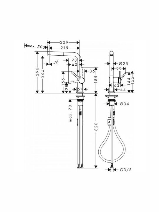 Hansgrohe Talis M54 Μπαταρία Κουζίνας Πάγκου με Αποσπώμενο Ντουζ Ασημί