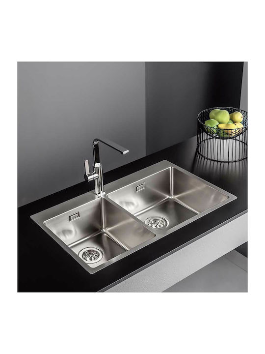 Fortinox Squadro 29285 Ένθετος Νεροχύτης Αριστερός Inox Σατινέ Μ86xΠ50.5cm Ασημί