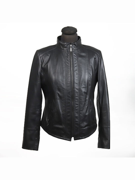 Ageridis Leather Women's Short Lifestyle Leather Jacket for Winter Black