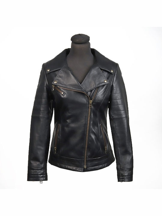 Ageridis Leather Women's Short Lifestyle Leather Jacket for Winter Black