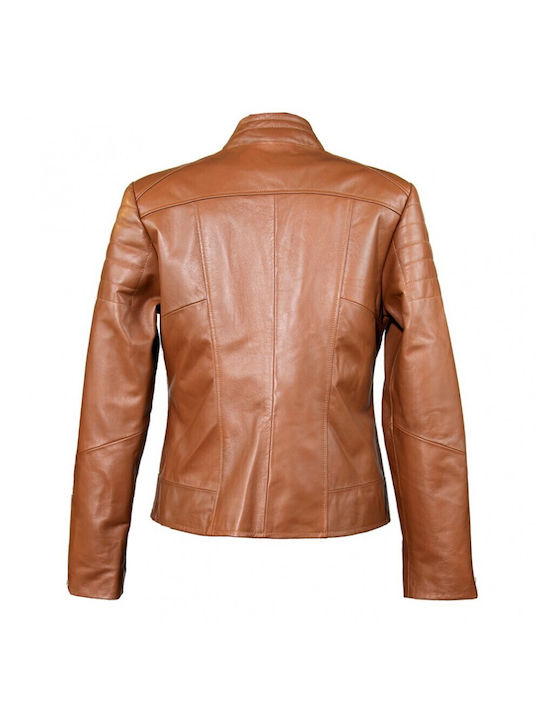 Ageridis Leather Women's Short Lifestyle Leather Jacket for Winter Tabac Brownc Brown