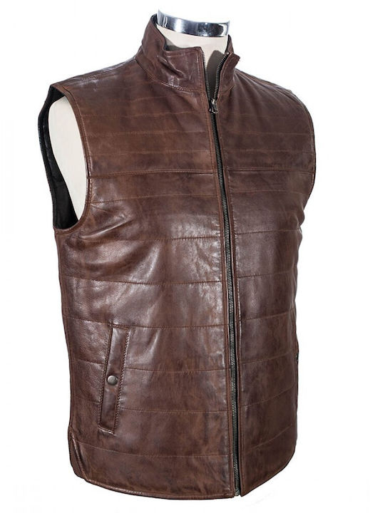 Infinity Men's Winter Leather Sleeveless Jacket Brown