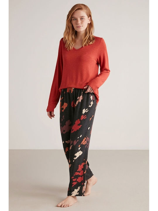 Penye Mood Winter Damen Pyjama-Set Rot