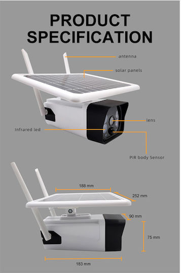 Rovo Rovo IP Κάμερα Παρακολούθησης Wi-Fi Full HD 1080p Αδιάβροχη Μπαταρίας με Φακό 3.6mm