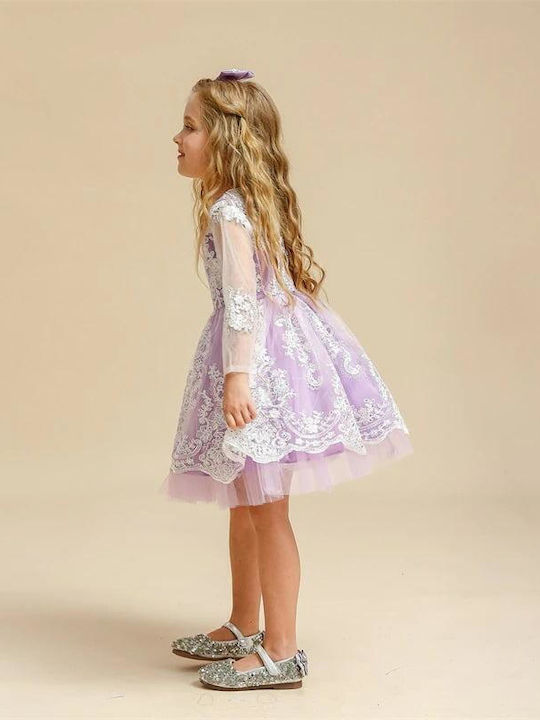 Kinderkleid Langärmelig Tüll Flieder