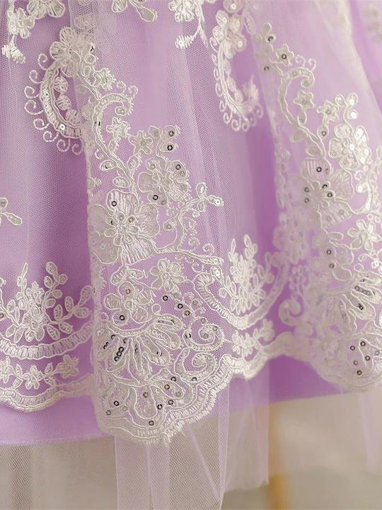 Kinderkleid Langärmelig Tüll Flieder